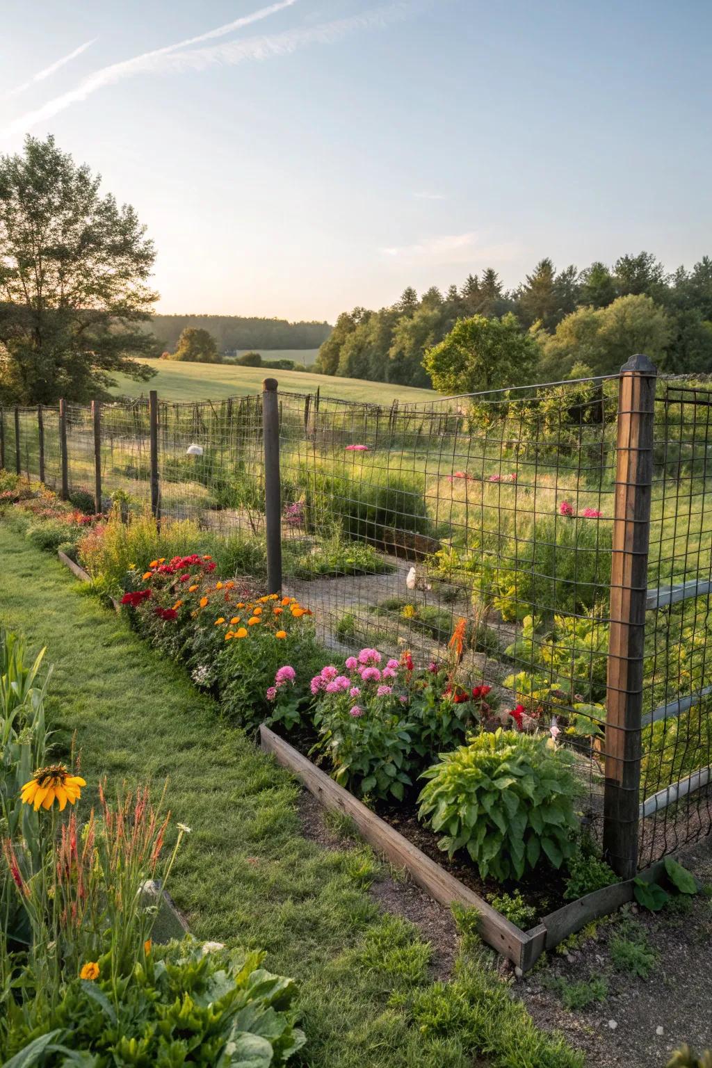 An adaptable wire mesh fence offers comprehensive protection, ensuring a thriving garden.