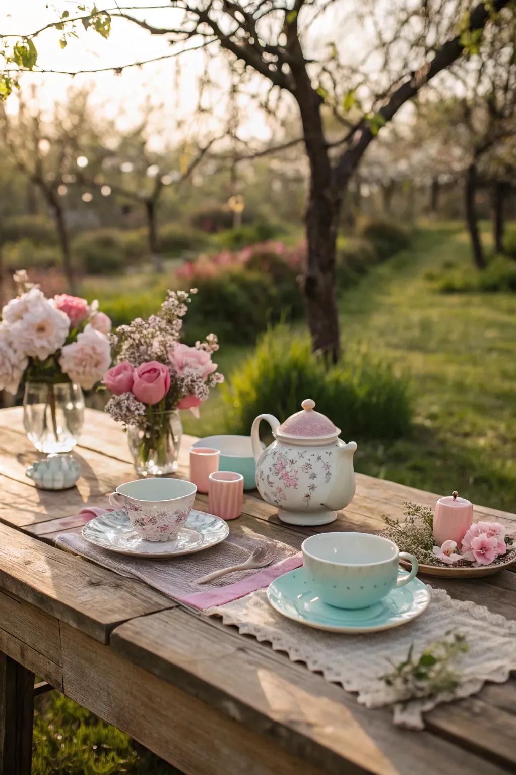 Earthy timbered accents introduce warmth and allure to the garden environment.