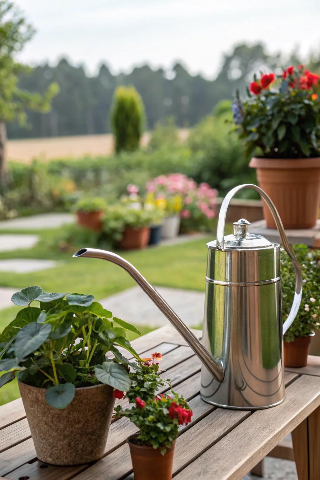 A watering implement that unifies grace and utility.