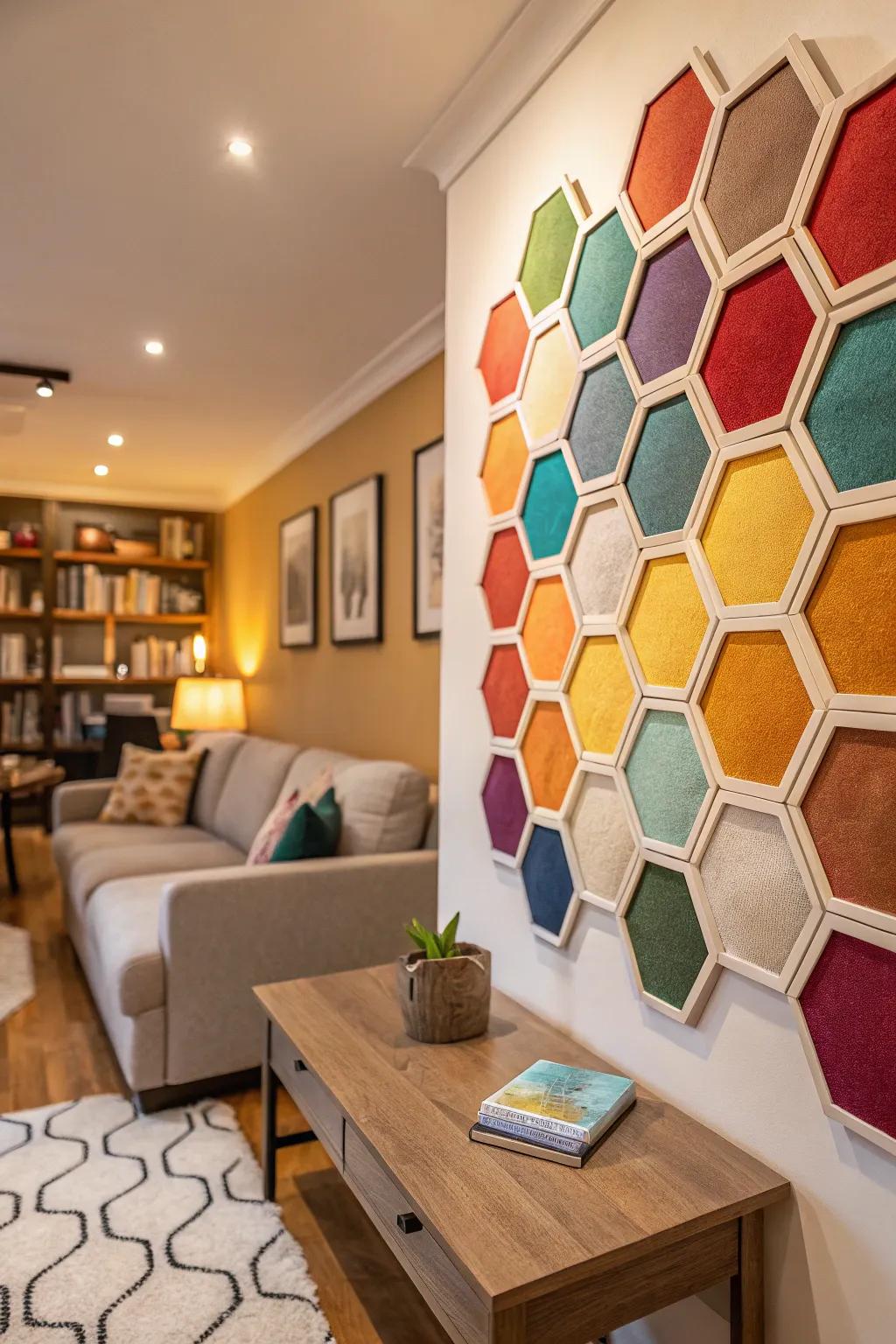 Hexagon patterns foster a balanced, playful atmosphere.