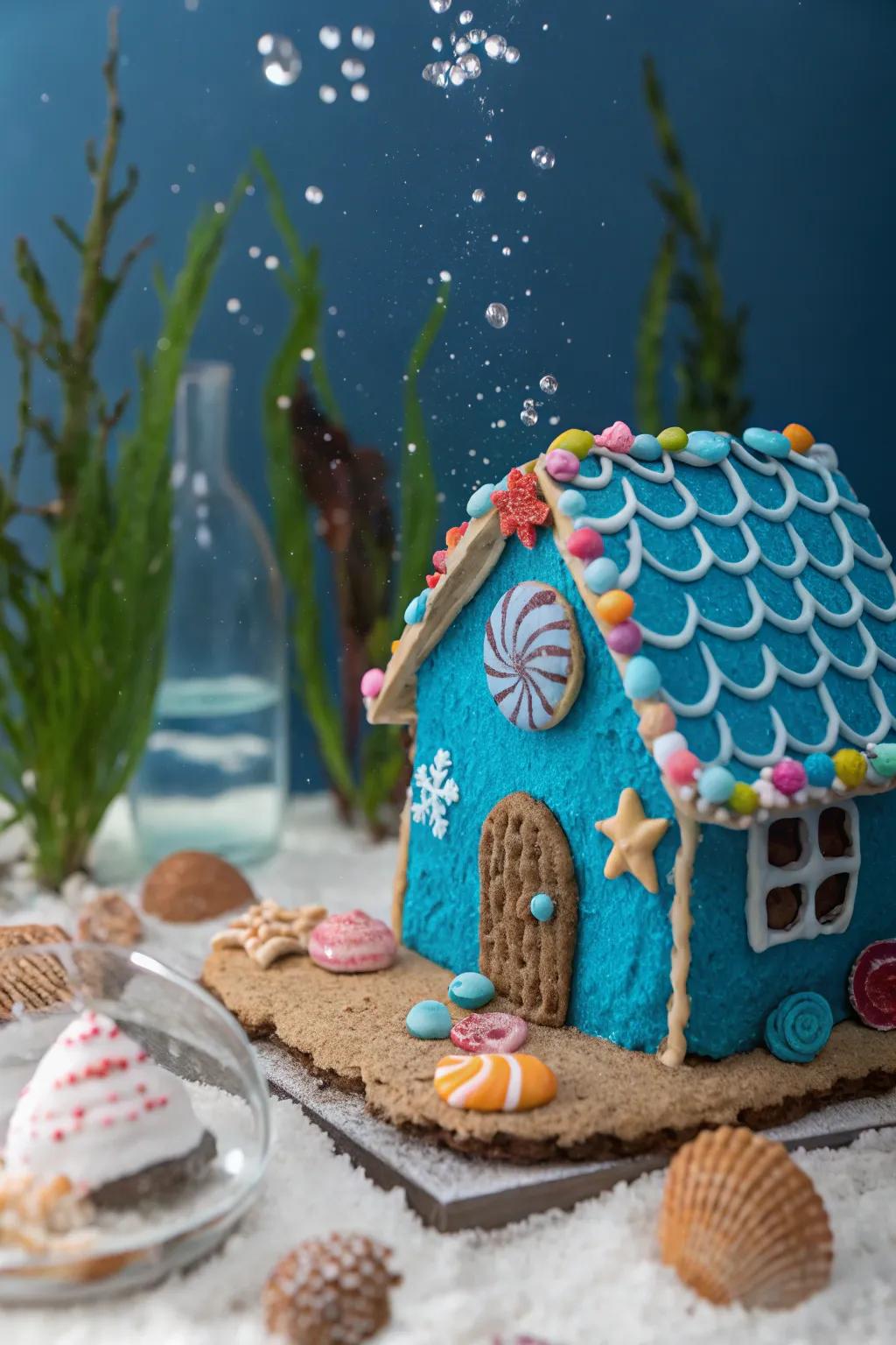 A gingerbread structure reimagined as an underwater haven.