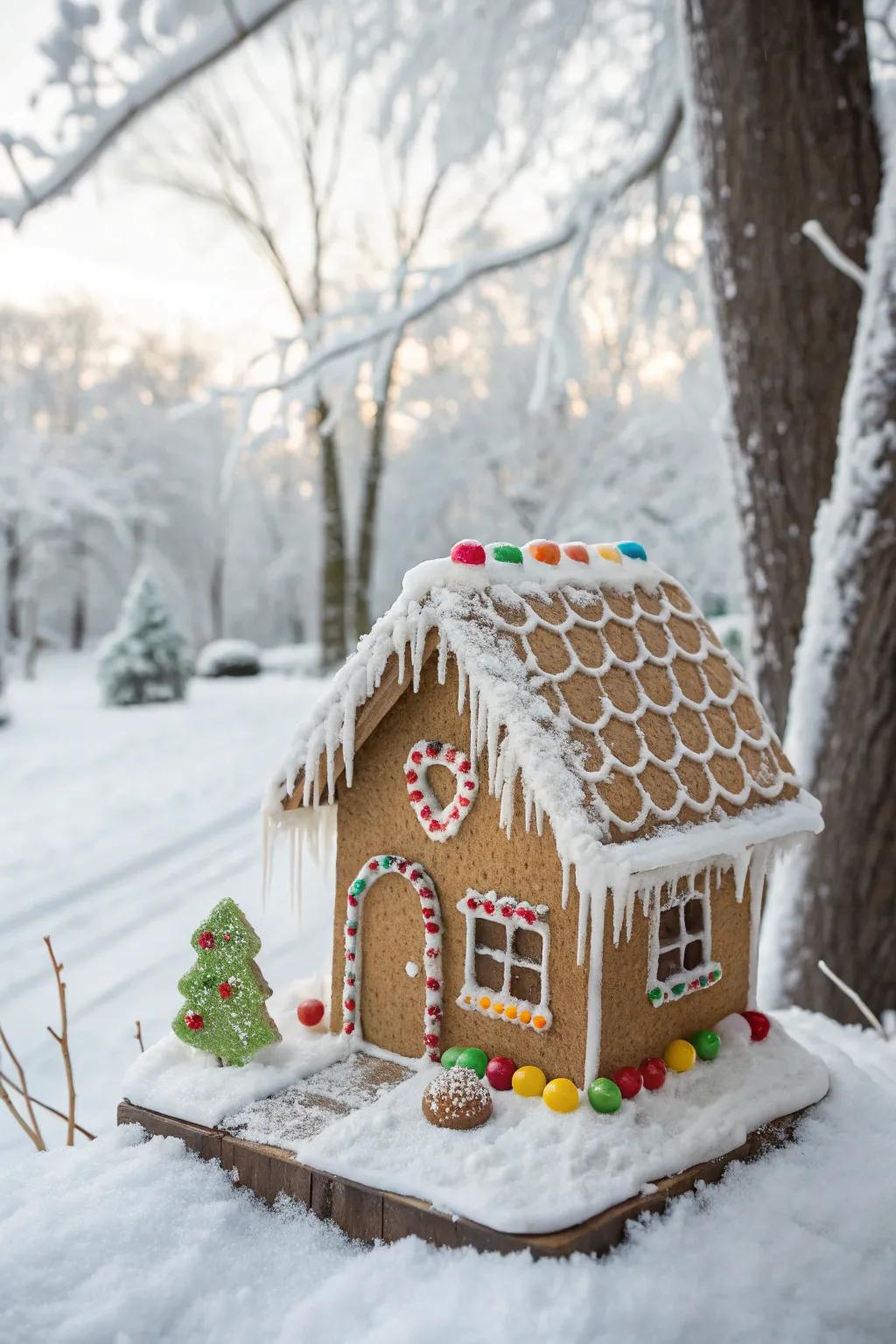 Frosting fangs contribute a wintry allure to gingerbread houses.