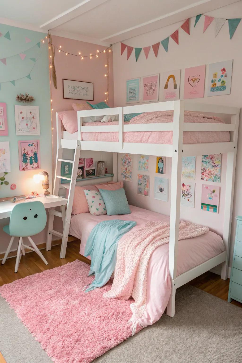 Pastel hues fashion a tranquil and inviting atmosphere.