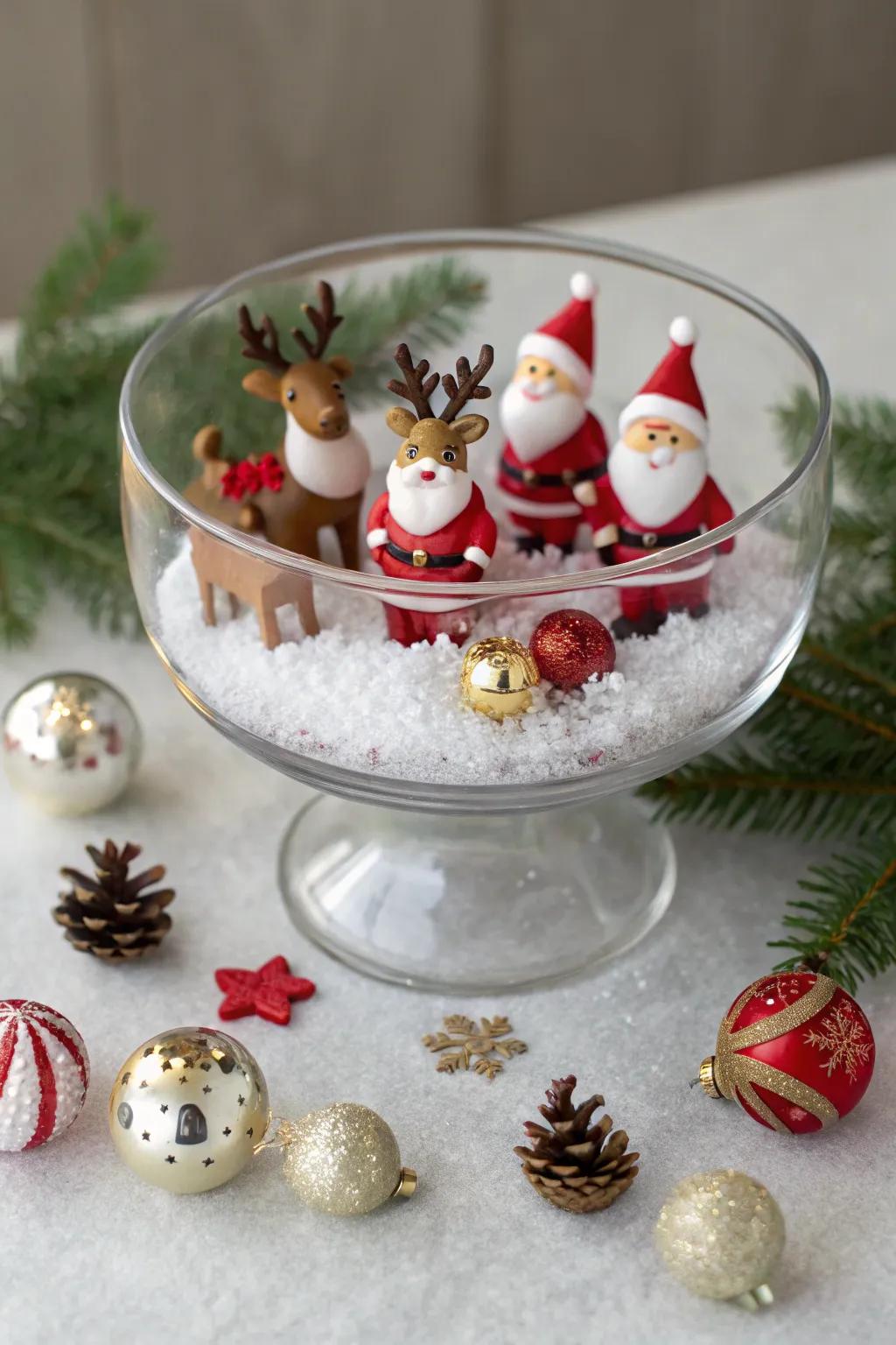 Minute Yuletide effigies impart charm to a crystalline bowl.