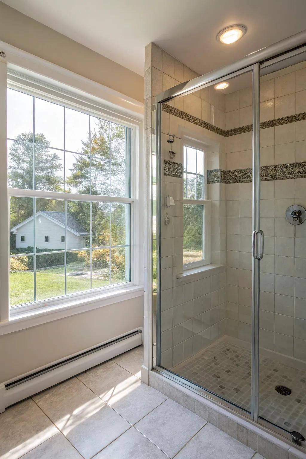 Natural light dramatically enhances the shower experience.