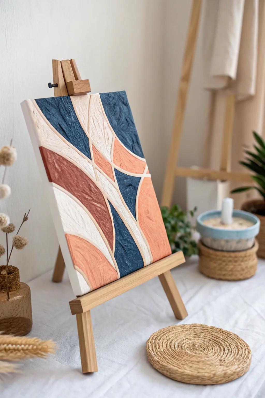 Revolutionize your ingenuity with adhesive art: a fusion of texture and daring tints for an unparalleled abstract artwork.