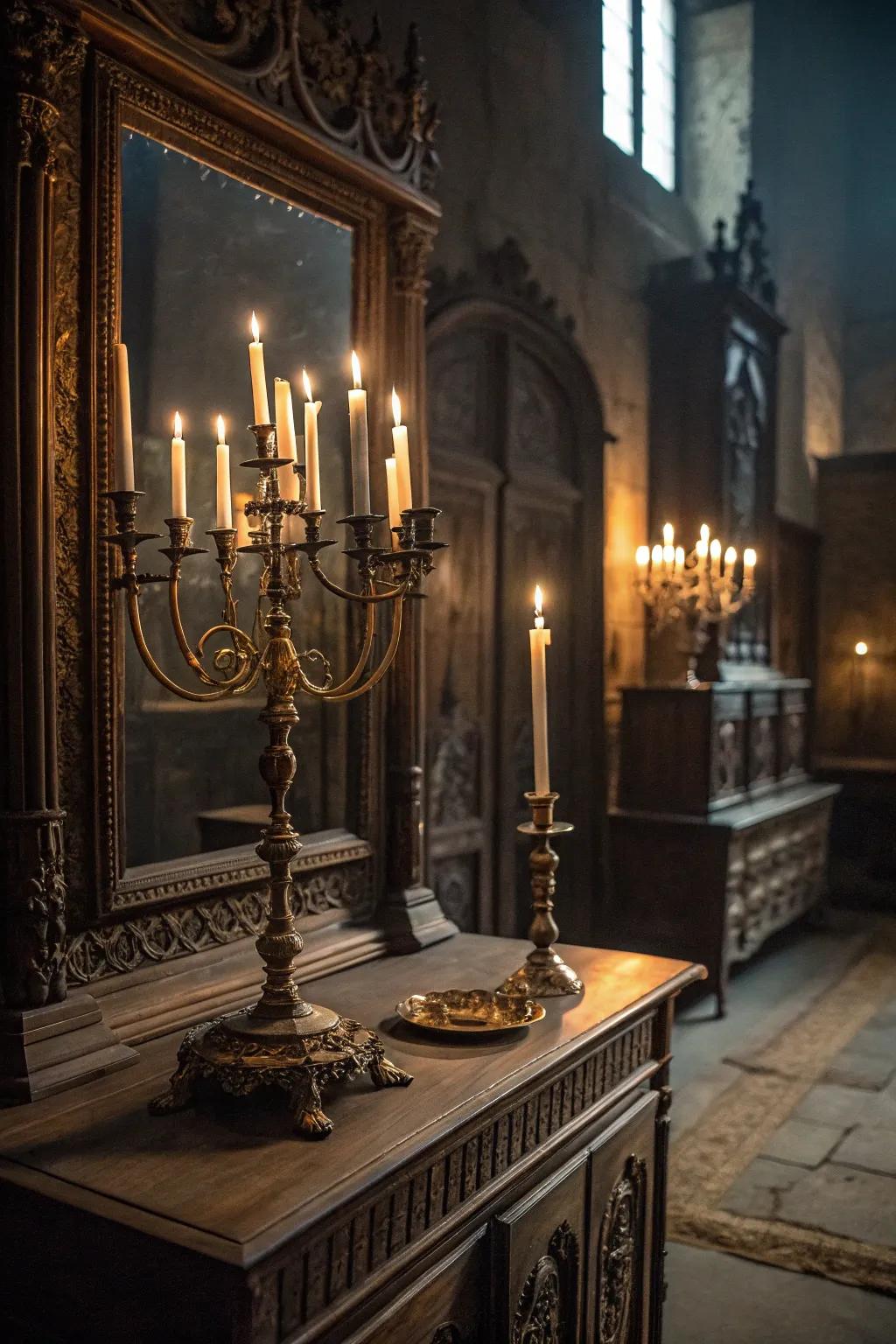 A candelabrum provides warmth and enigma to your shadowy dressing table.