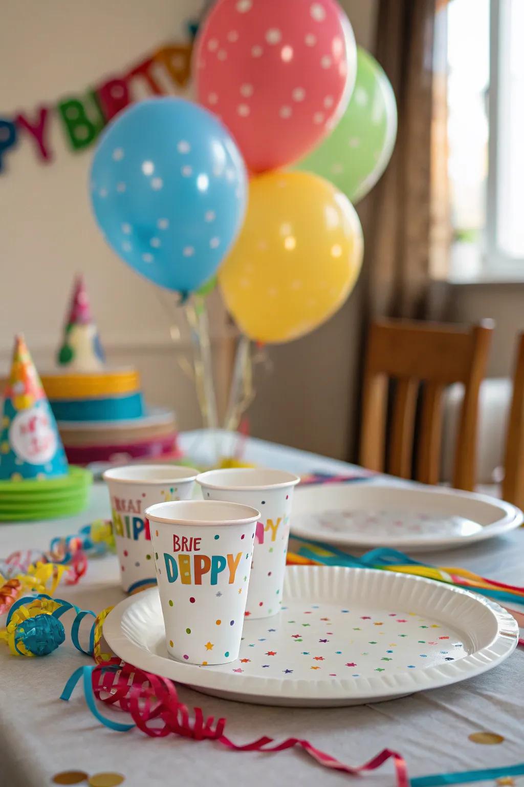 A beautifully arranged table with themed tableware, enhancing the joyous atmosphere.