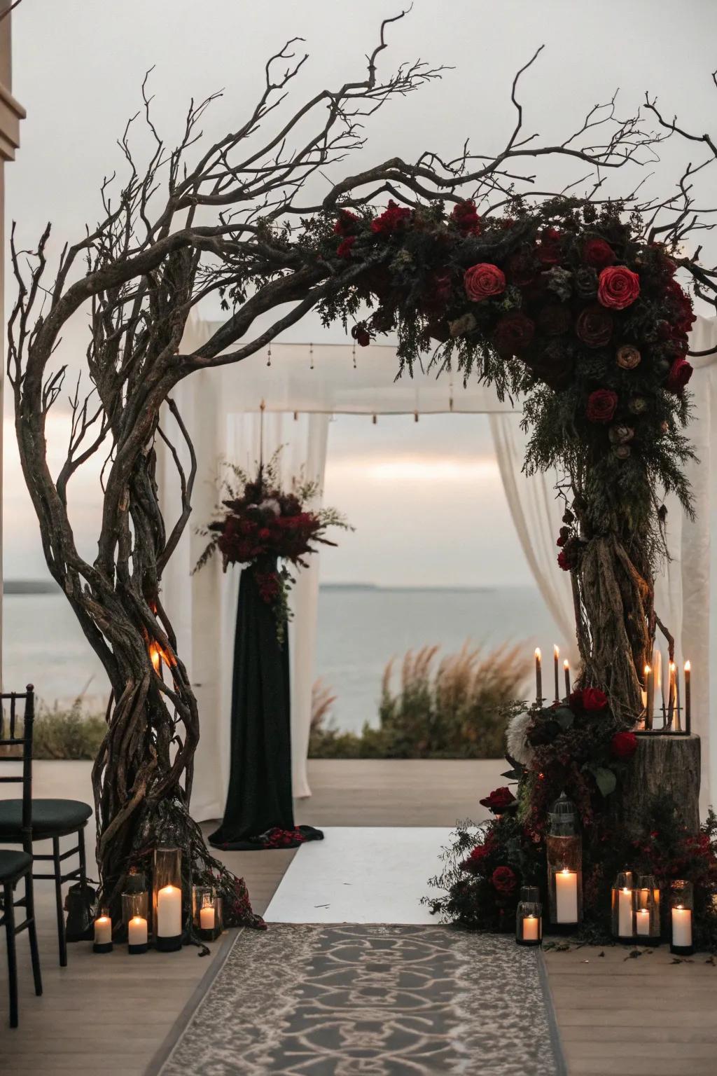 Craft a ceremony backdrop that is both spooky and stunning.