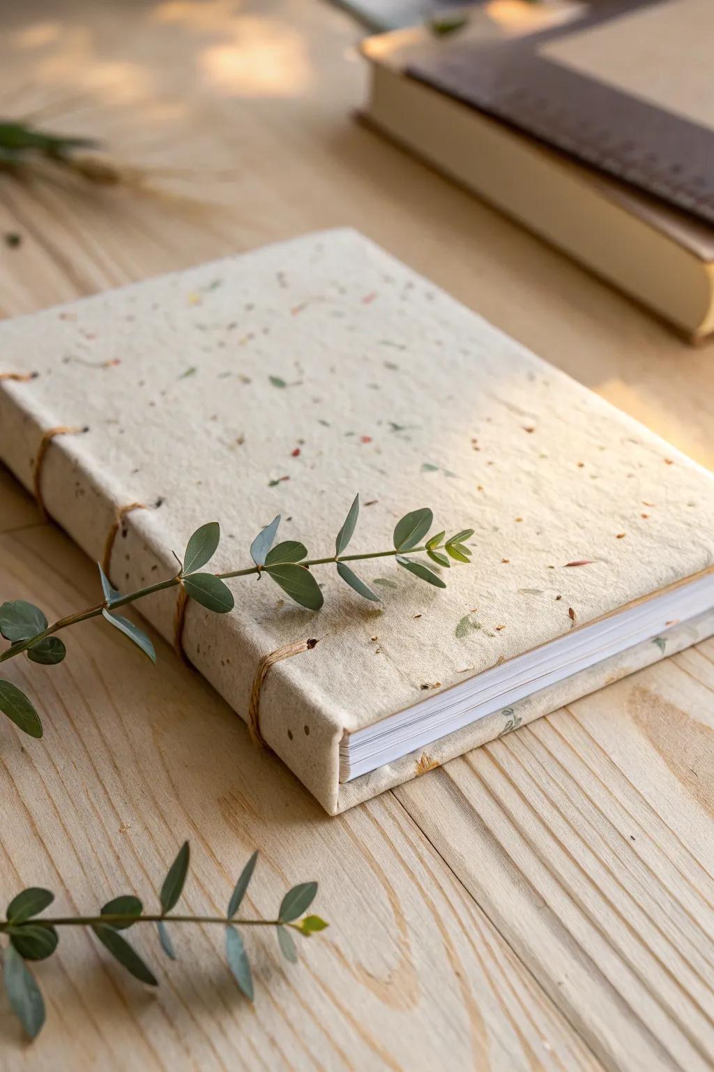 Rejuvenate scrap paper with this exquisitely fashioned upcycled book, where simplicity intertwines with sustainability.