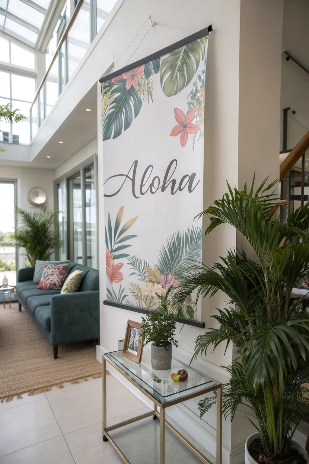 A visual featuring 'Hello Aloha', enhancing the coziness of a chic living space.