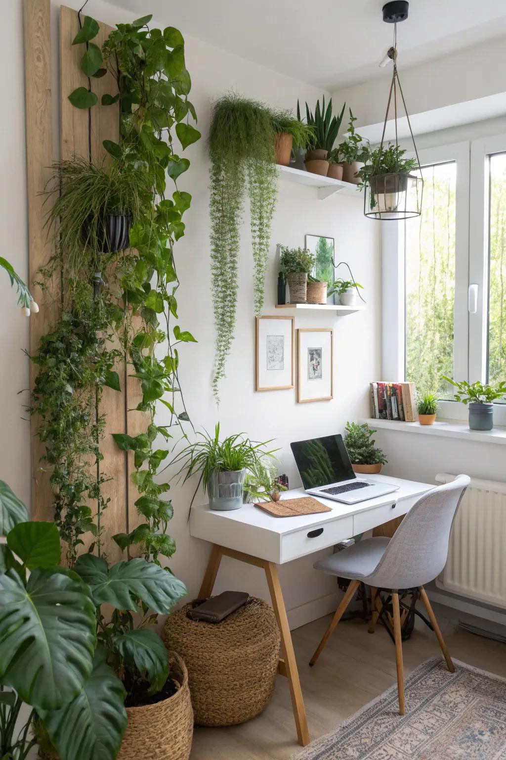 Botanicals contribute a refreshing touch to the workspace environment.