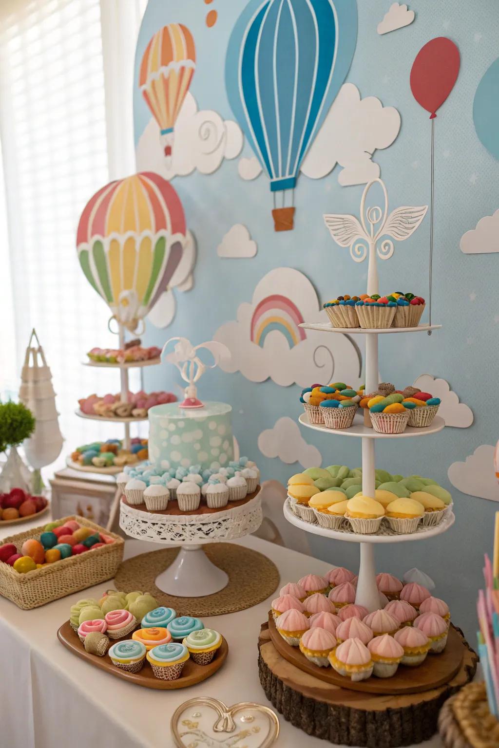 A sky-themed sweet arrangement featuring cloud-shaped goodies.