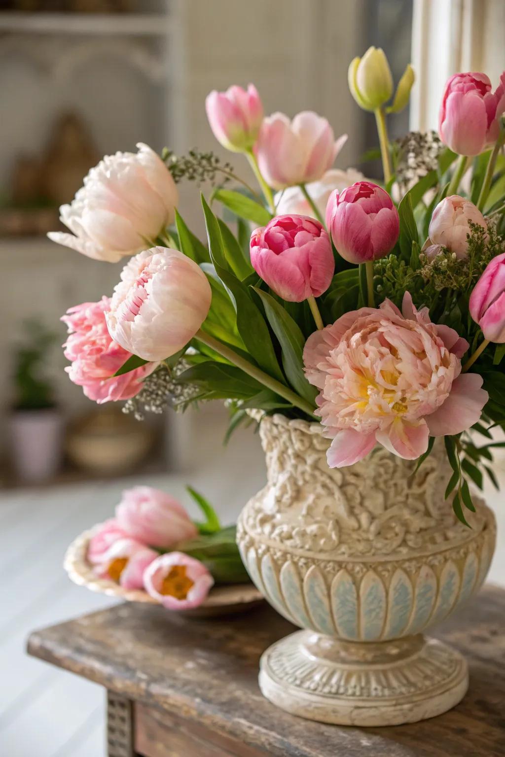 A fresh approach to conventional Valentine's Day flowers.