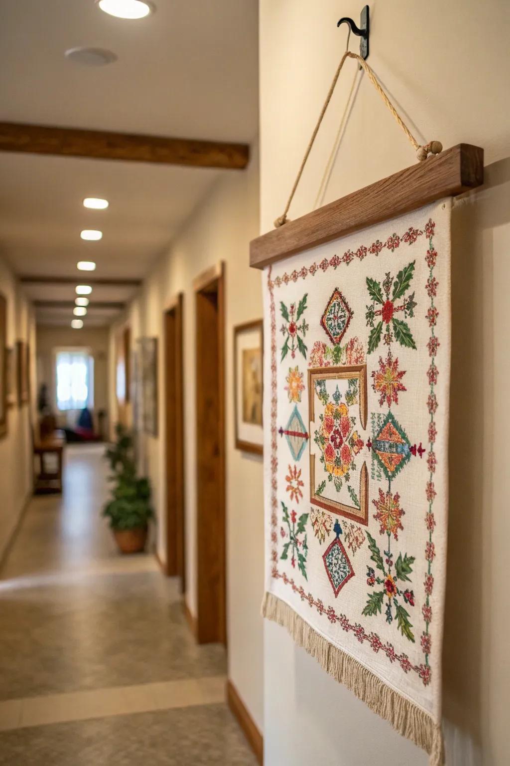 Suspension beams turn your cross-stitch into tapestry-style art.