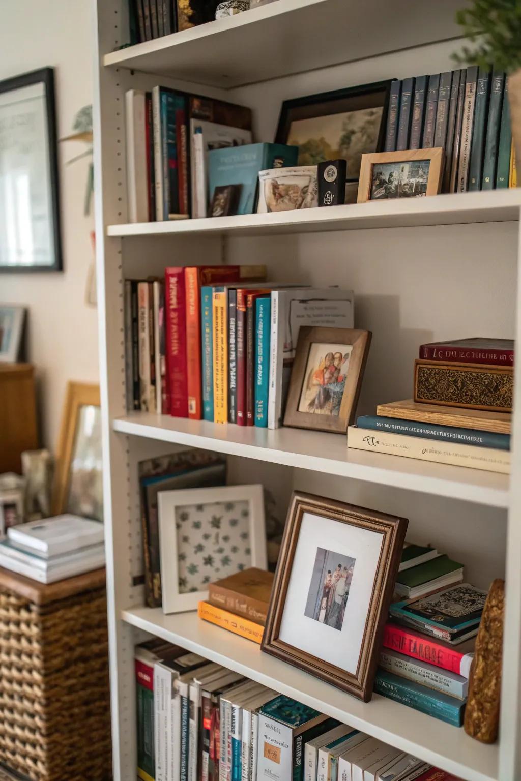 Books and art merge effortlessly for a stylish display