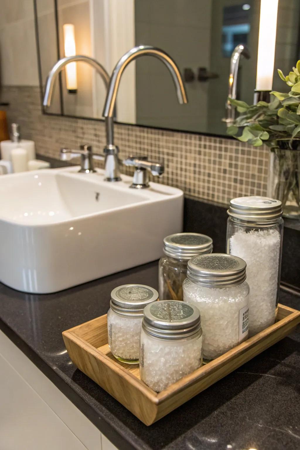 Sophisticated bathroom countertop with a magnesium flake display