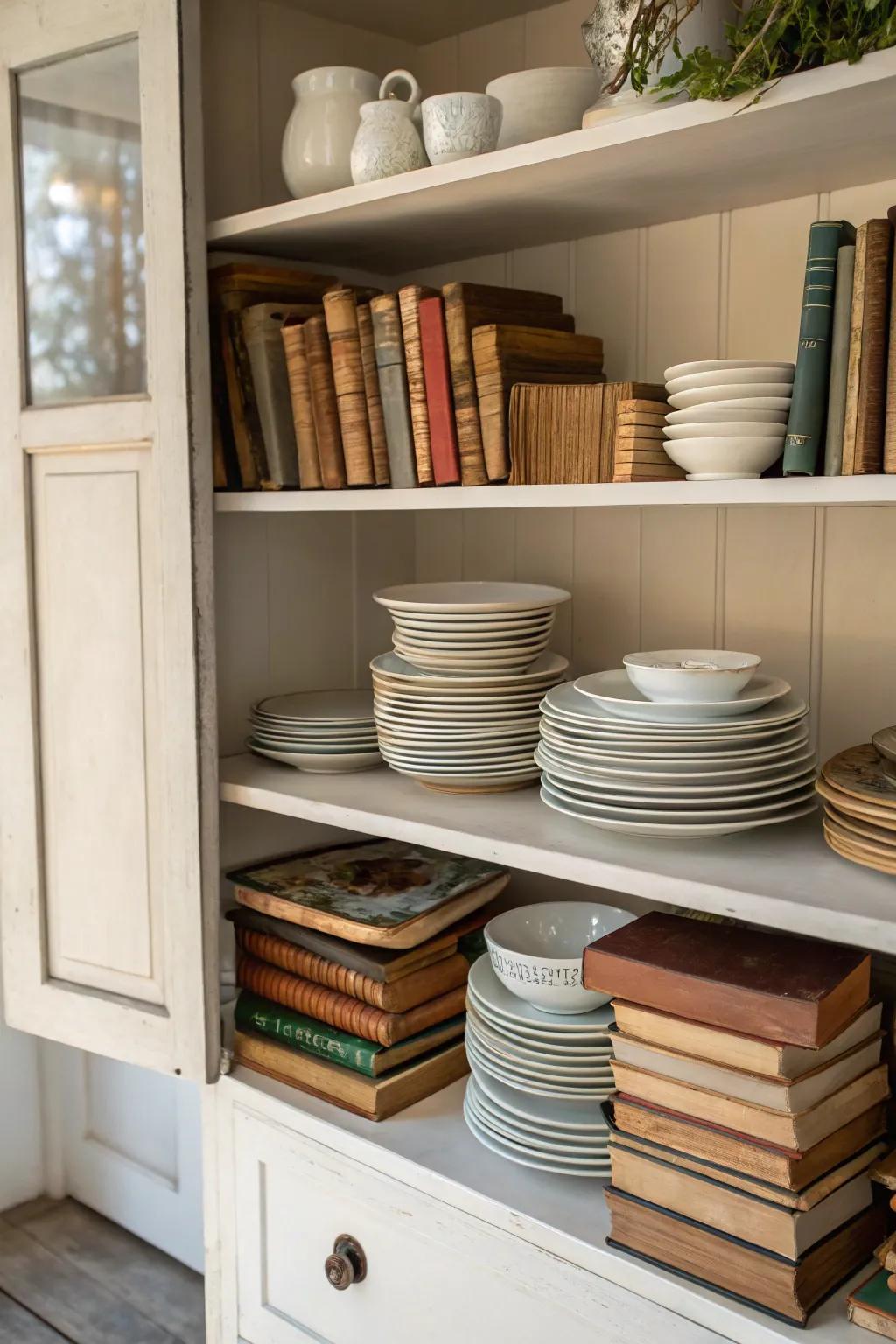 Layered components introduce depth on this fashionable hutch.