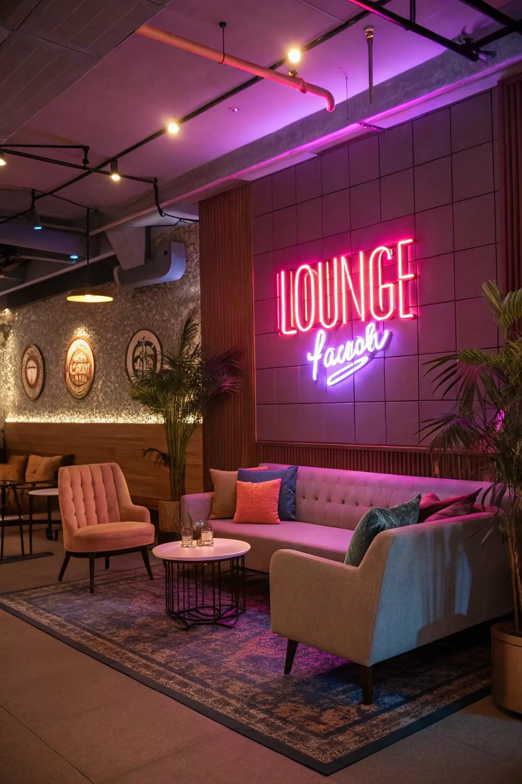 Forge a vibrant setting with neon displays.