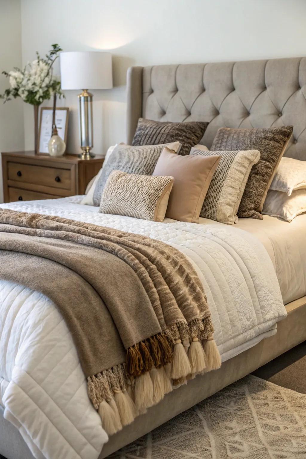 Layered bedding enriches your king bedroom with texture and a dash of luxury.