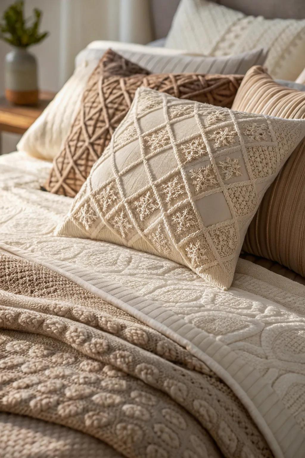 Textured materials heighten the tactile pleasure.
