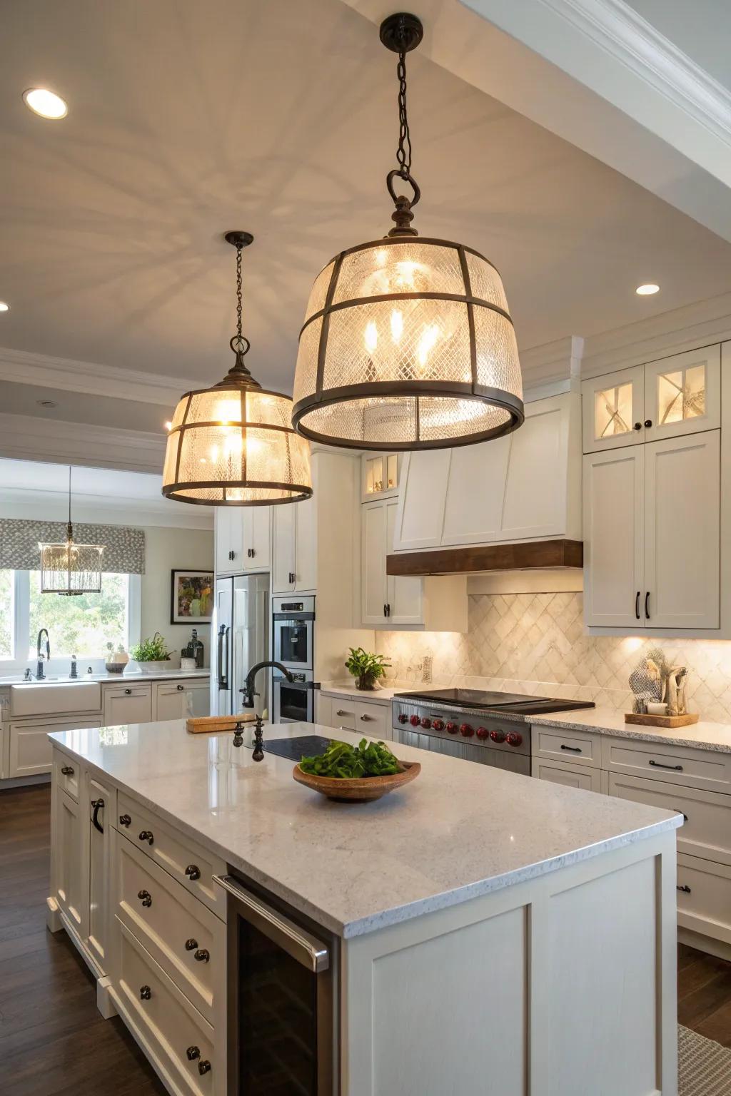 Statement lighting can dramatically alter your kitchen’s mood, making it warmer and more inviting.