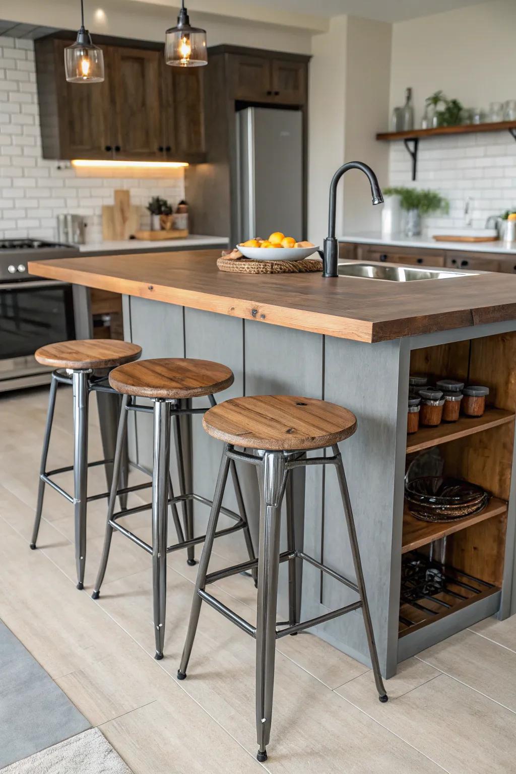 Evoke eye-catching appeal with mixed material seating.