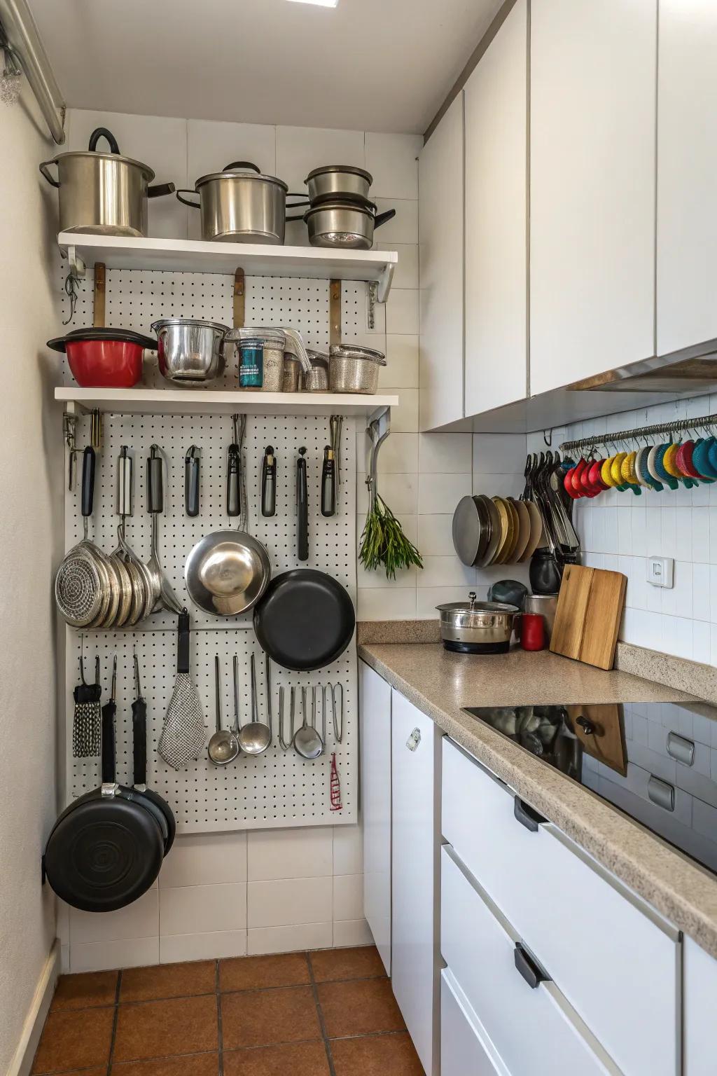 In compact kitchens, elevated racks perfectly use vertical area.