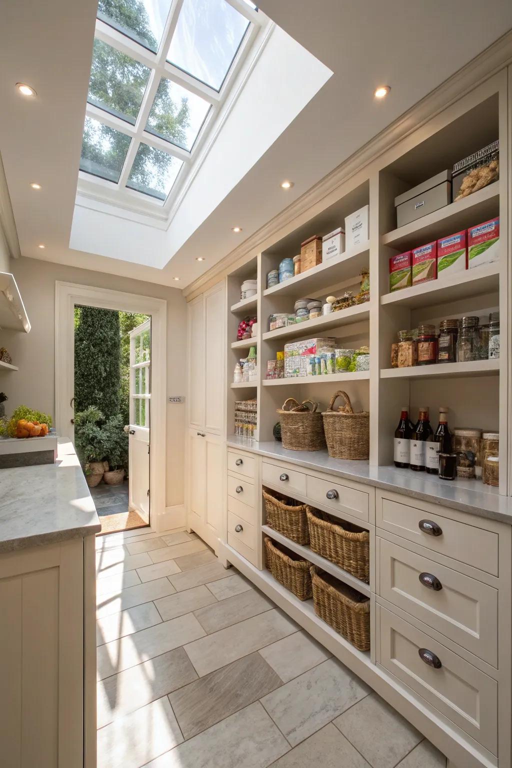 Adequate lighting transforms your pantry into a welcoming space.