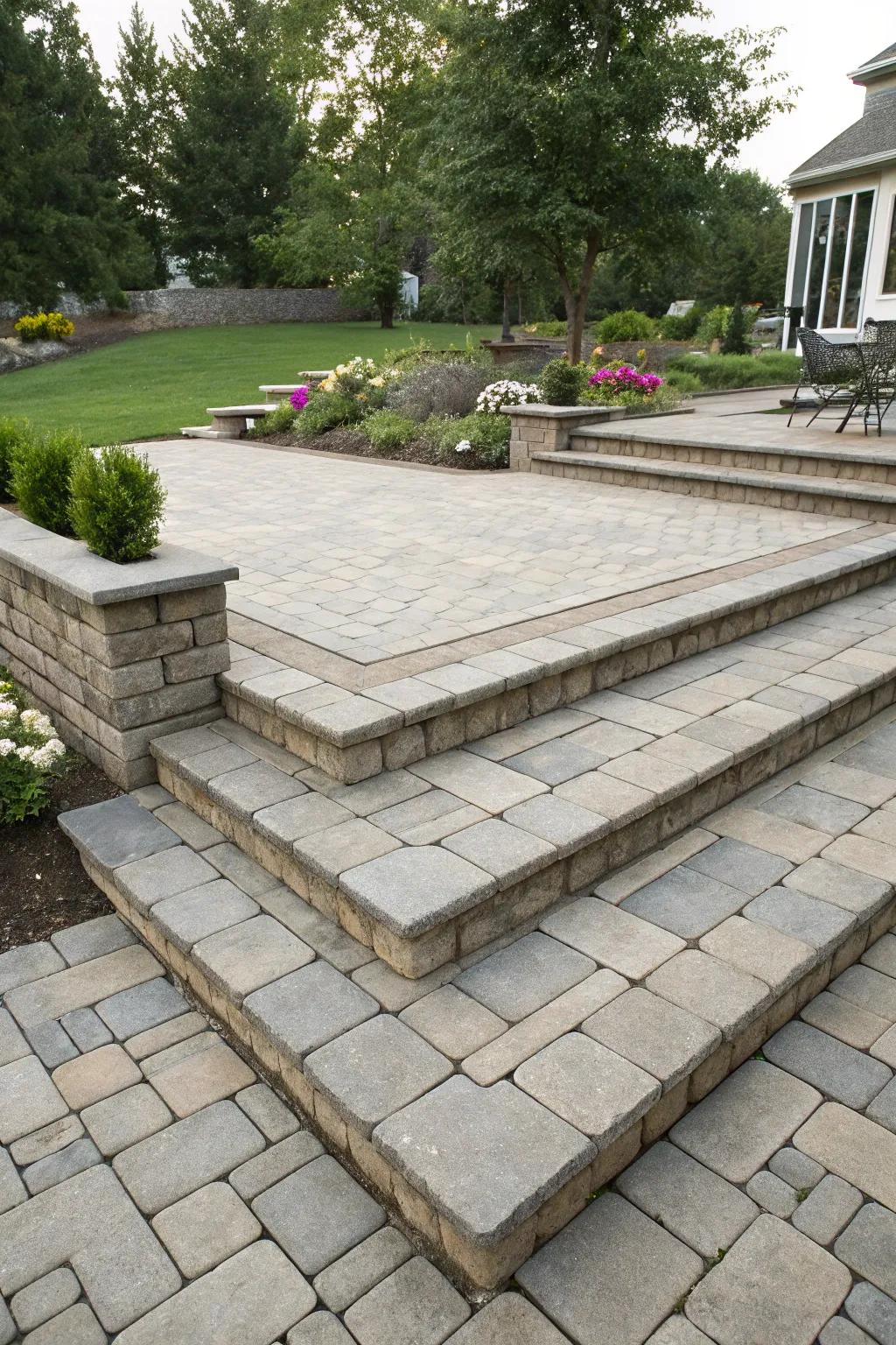 Multi-tiered patios establish unique and captivating exterior environments.