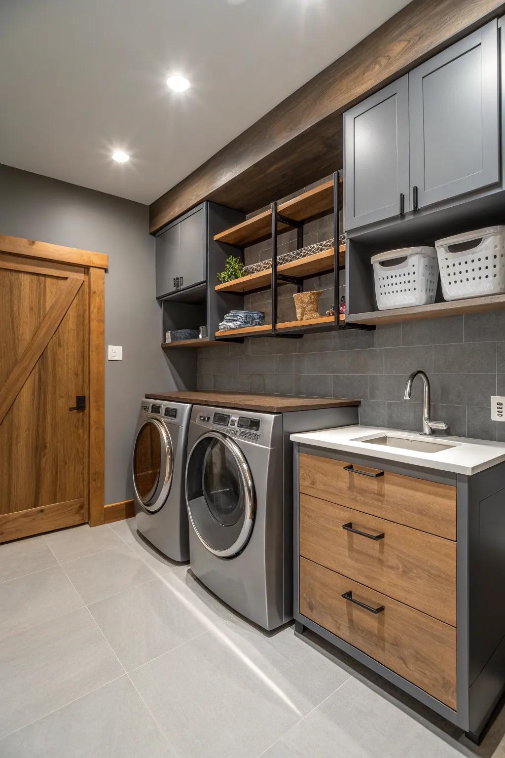 Gray offers a sophisticated and functional setting for laundry rooms.