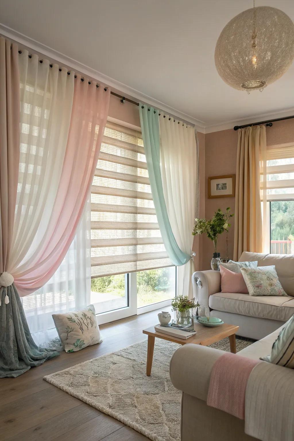 Layered window coverings for a lavish aesthetic.