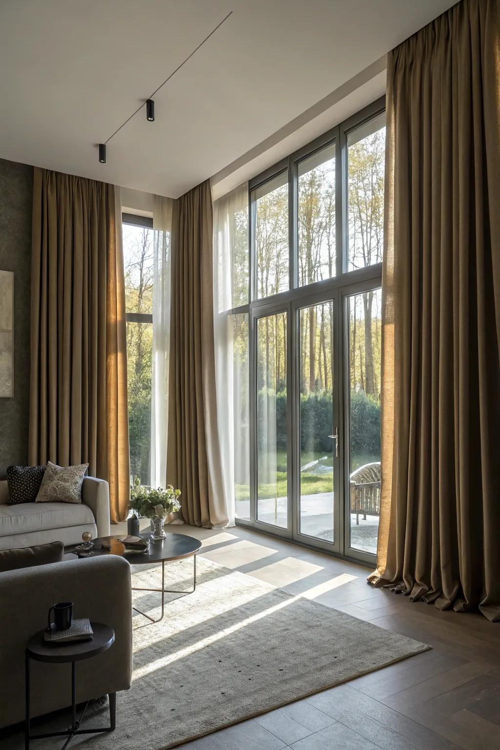 Full-length drapes infuse drama and elegance into a living area.