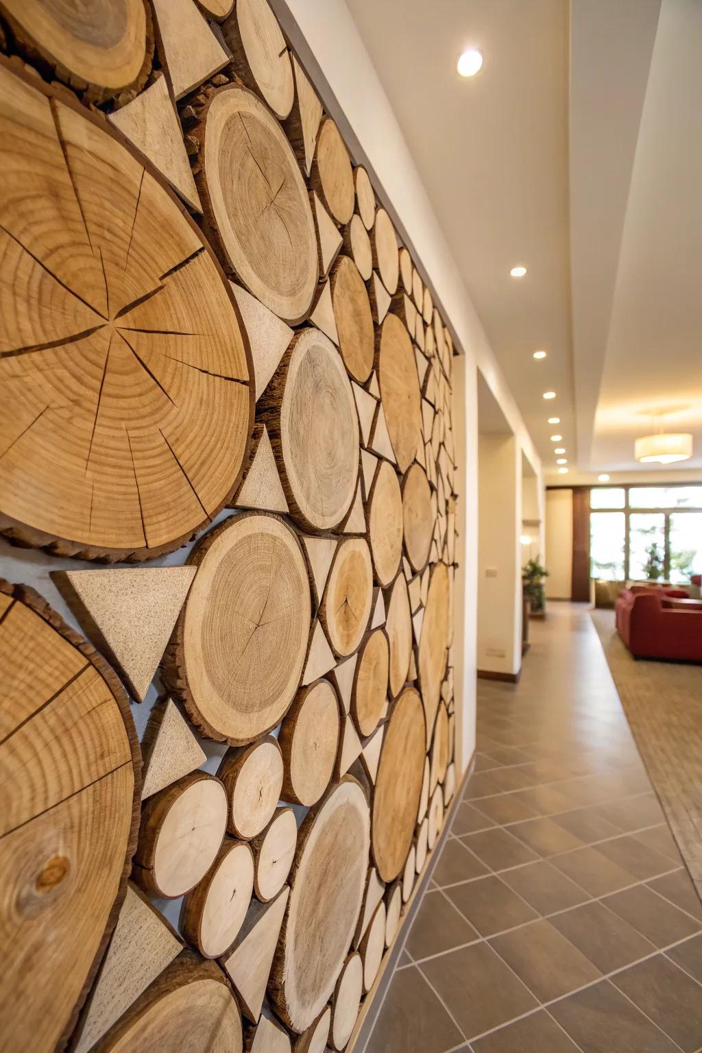 Timber fractions creatively arranged as wall art.