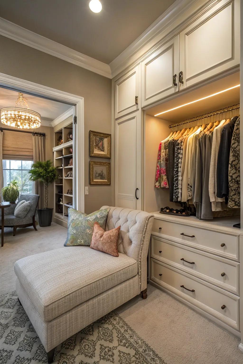 A seating enclave incorporates ease and elegance.