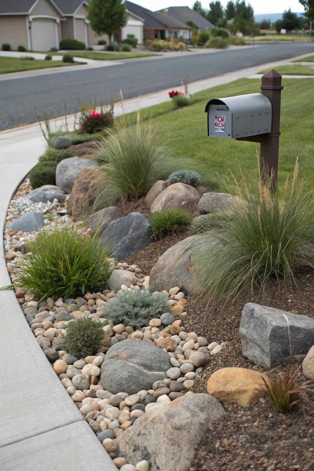 A mini rock garden adds a zen touch to your mailbox.