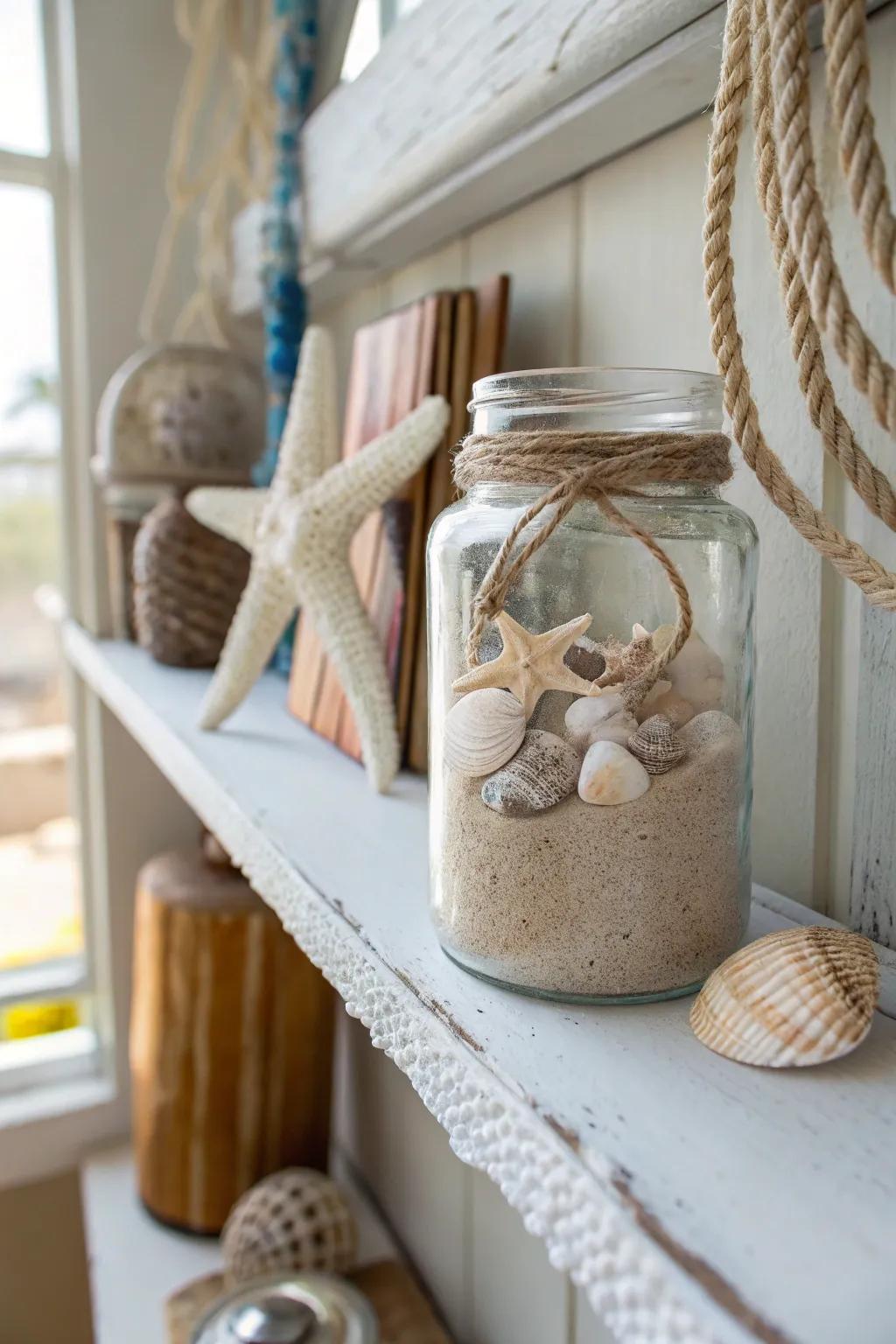 Convey the coast domicile through pulverized rock-laden glass containers.