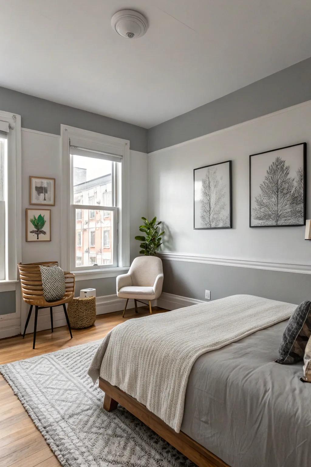 These contrasting walls provide a unique twist to this bedroom.