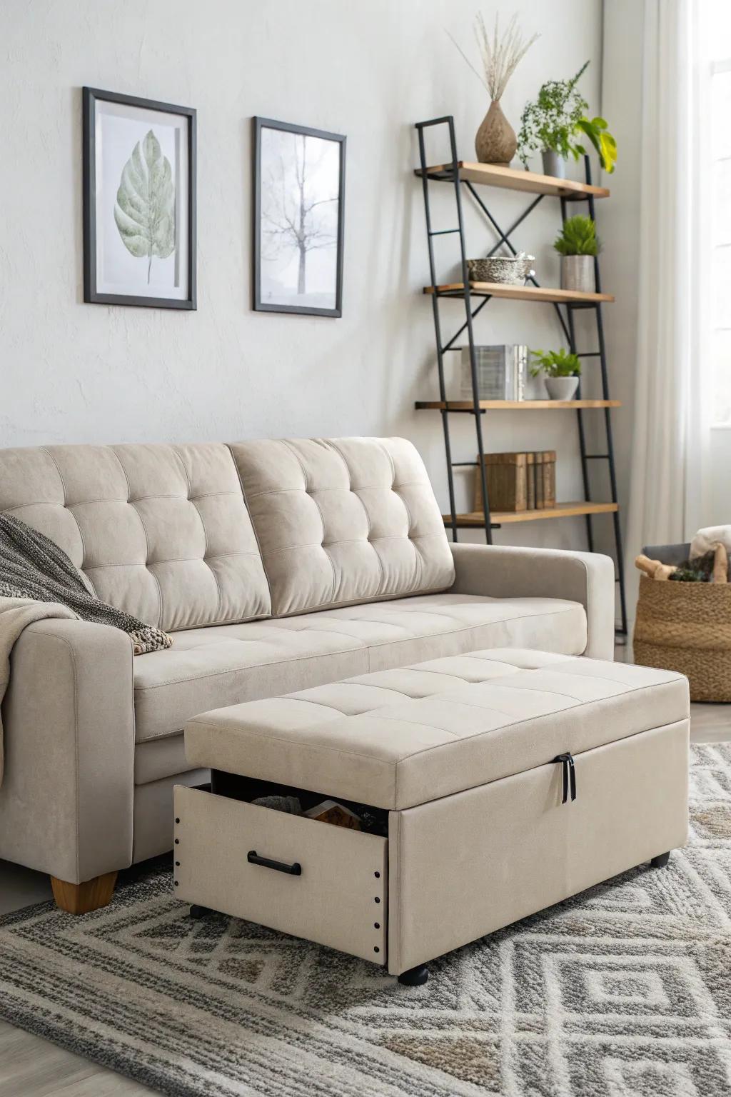 Furniture that is both stylish and useful enhances minimalist spaces.