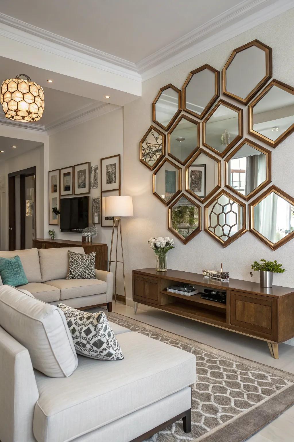 Geometric mirrors bring a modern edge to home decor.