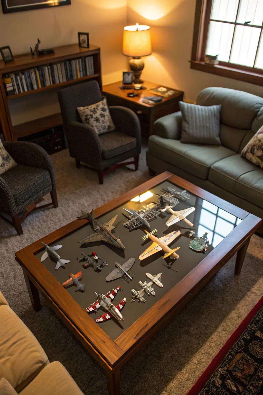 Transform your coffee table into a discussion topic with model aircraft.