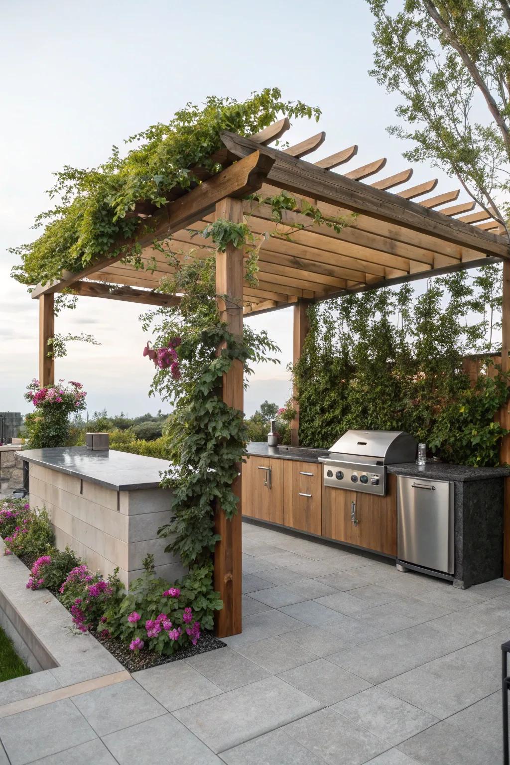A pergola adds charm and shade to your BBQ setup.