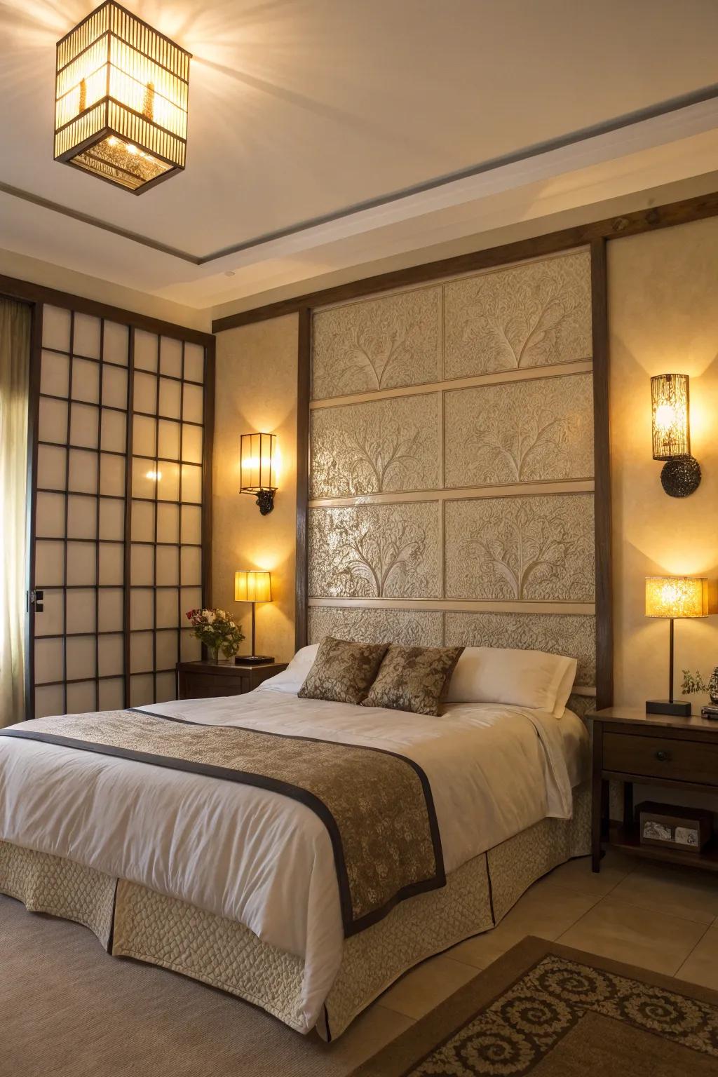 Strategic lighting can highlight your bed wall and create a soothing atmosphere.