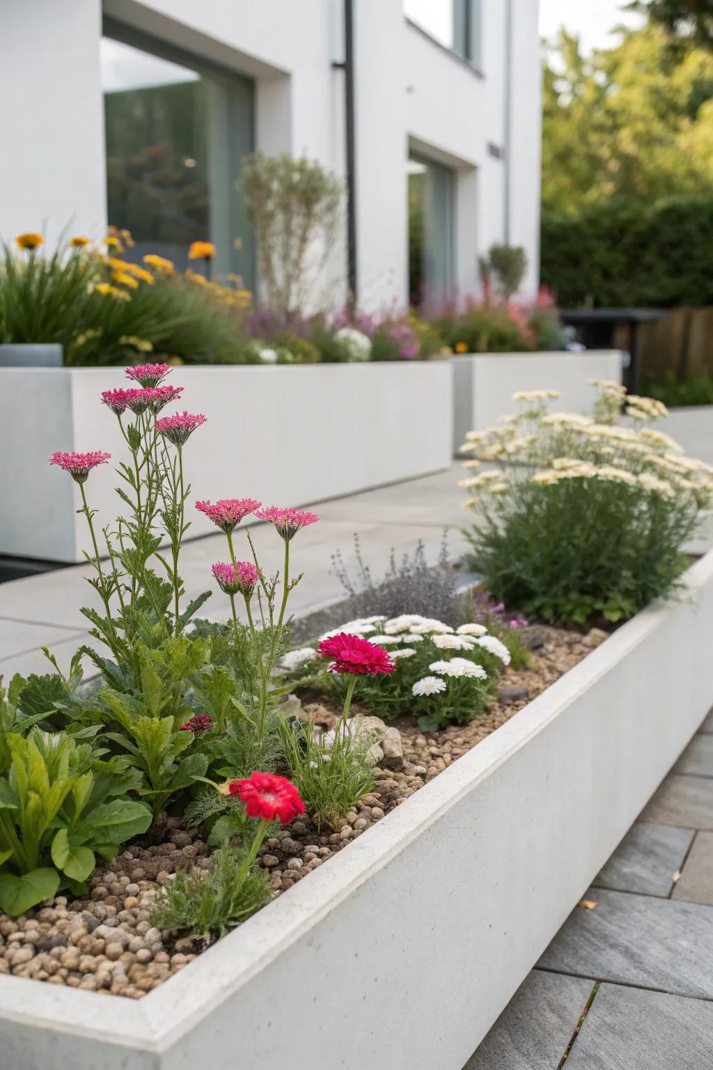 Sleek and understated, a minimalist flower bed radiates elegance.