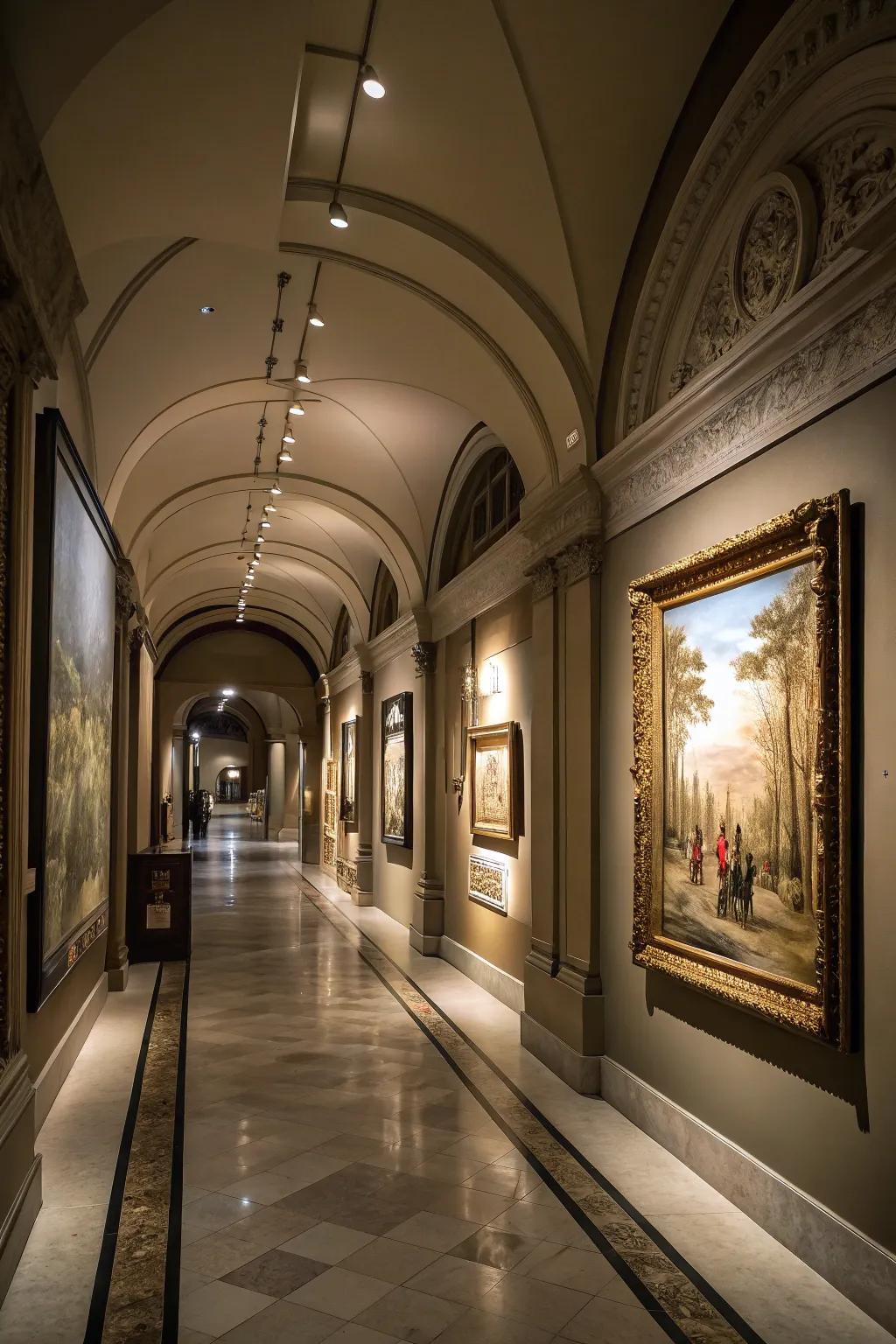 Focused lighting turns your hallway into a personal art space.