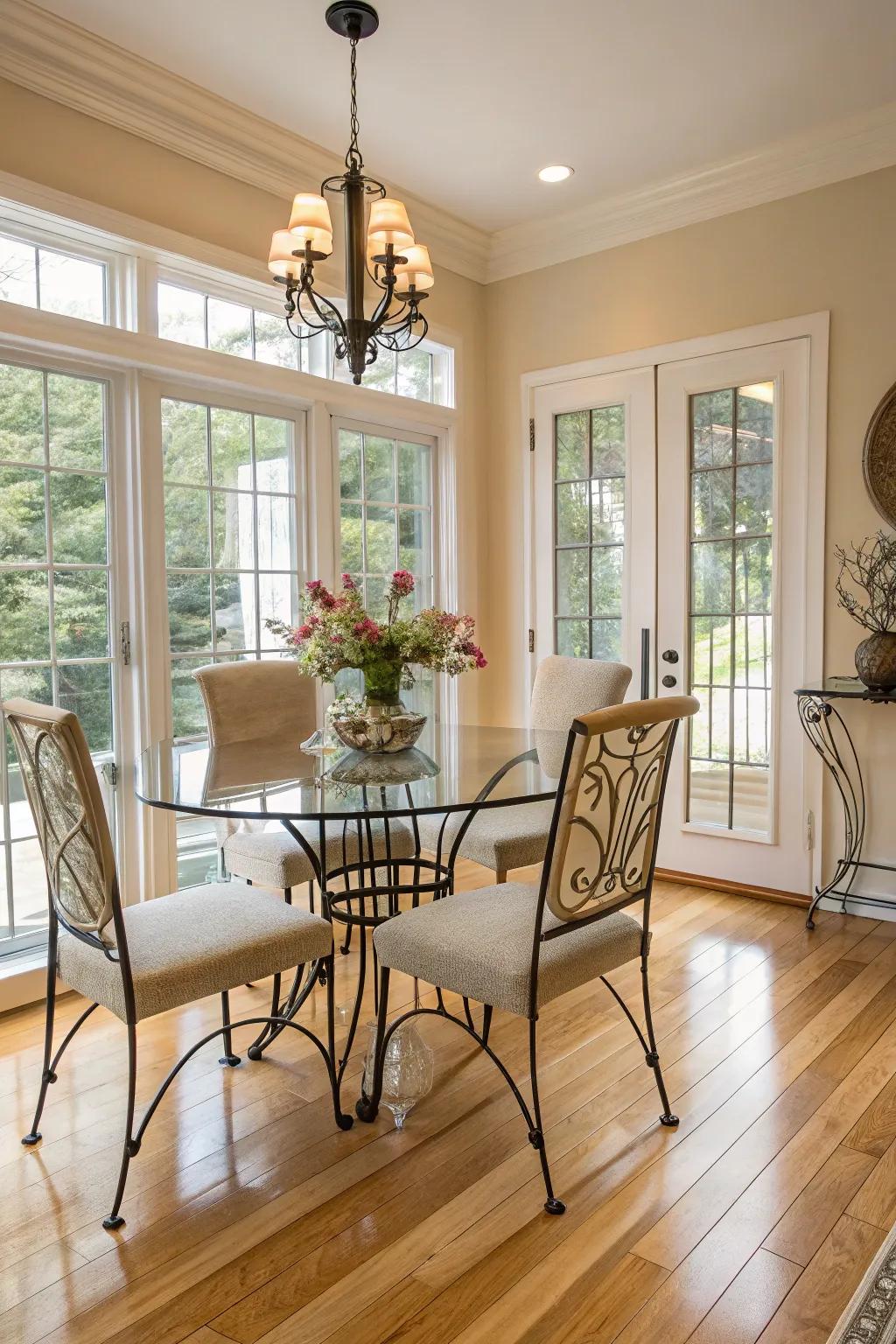 A sophisticated fusion of resources positioned on pale wood floors.