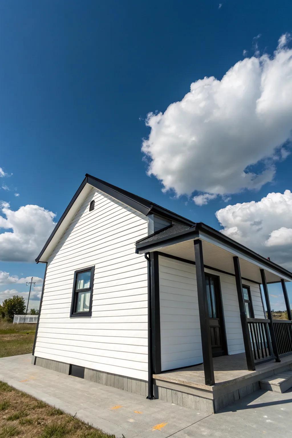 A minimalist white façade with shadow trims for a sleek, spacious appeal.