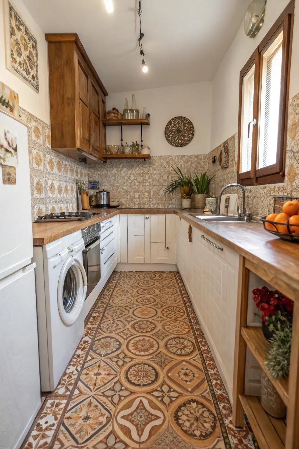 Textured Moroccan coverings in a small kitchen