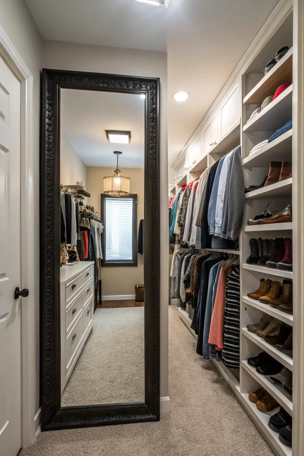 A mirror improves space and light within your closet.