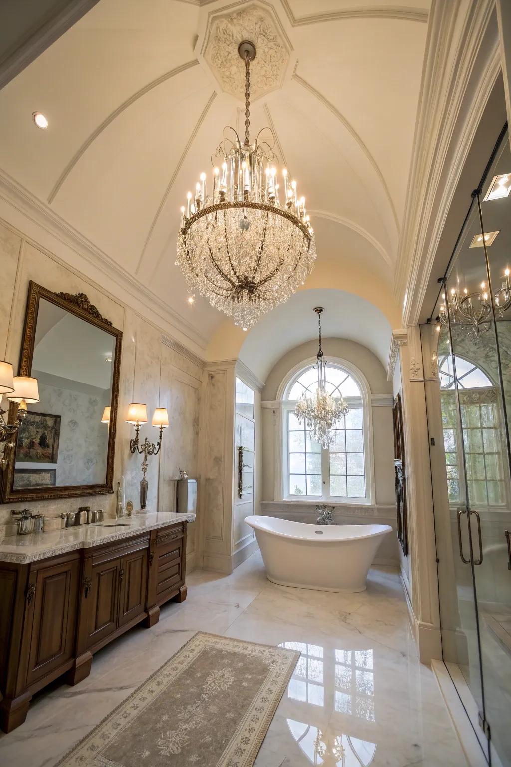 A chandelier offers both light and sophistication.